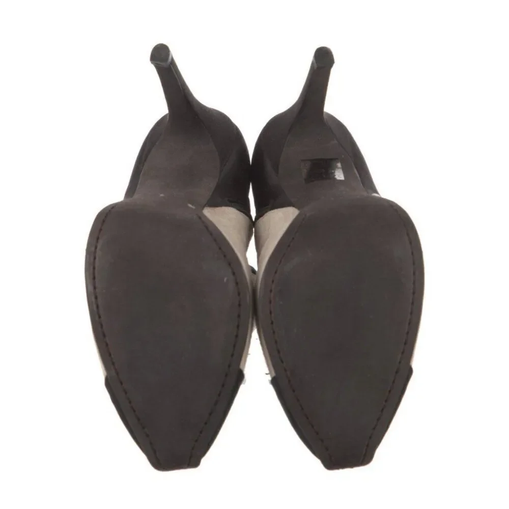 giambattista valli Authentic Beige Black Suede Leather Satin Heel Ankle Boots